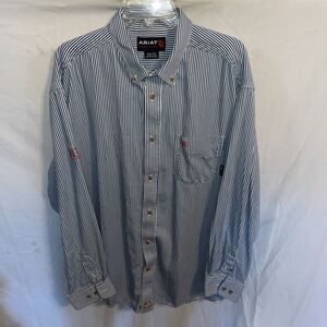 Ariat FR Cat 2 Men’s Casual Shirt Size 2XL Blue Striped Workwear Outdoors